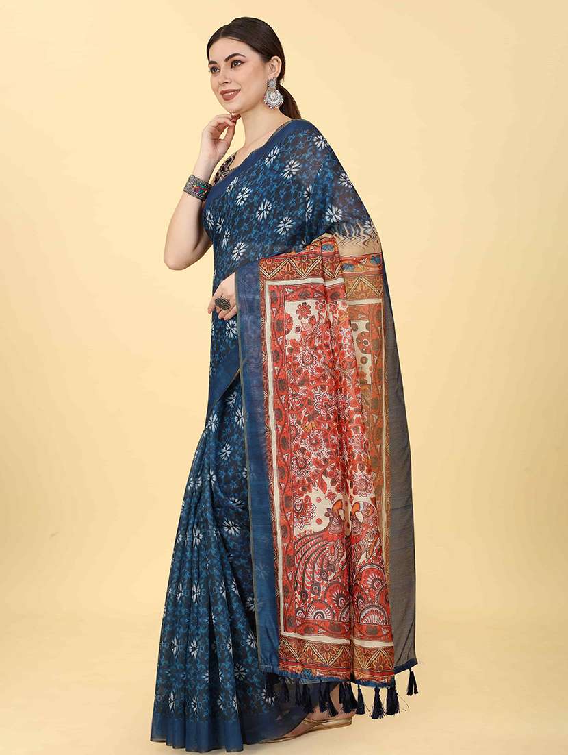 Women Teal Floral Printed Saree - 21485536 -  Standard Image - 2