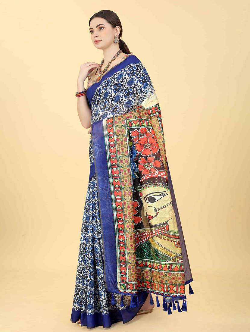 women blue floral printed saree - 21485543 -  Standard Image - 2