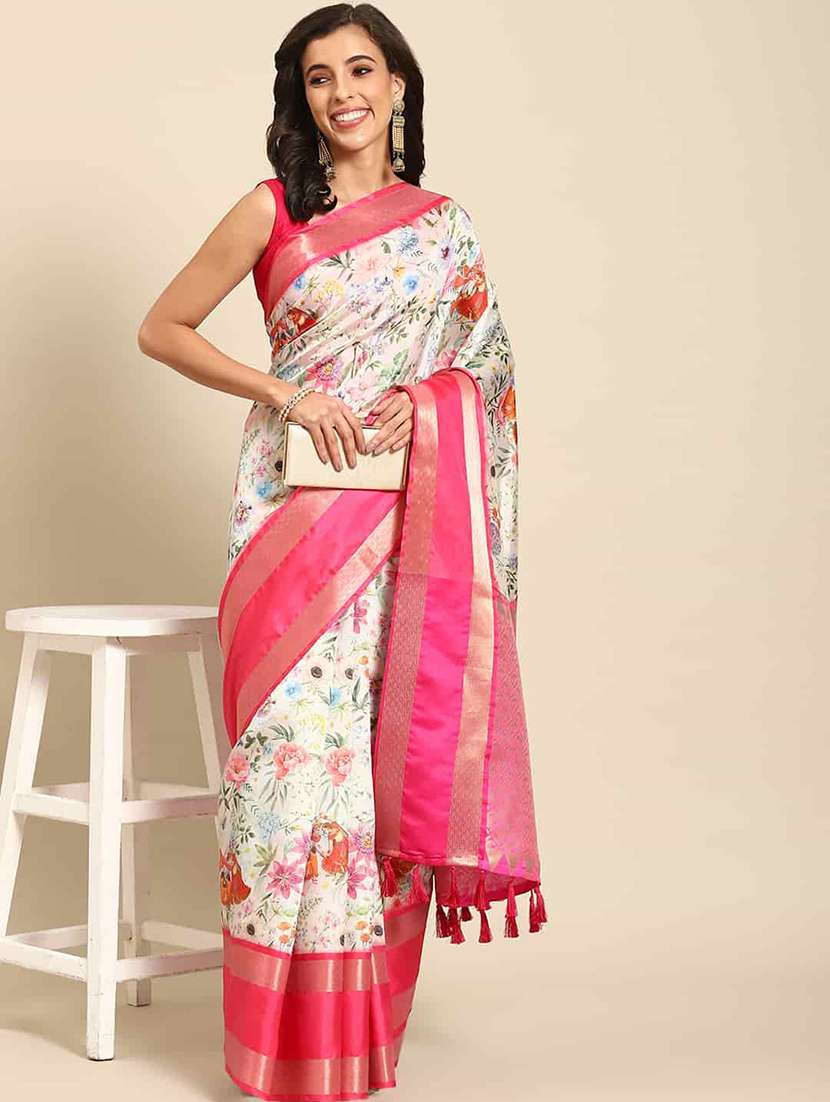 women printed bordered saree