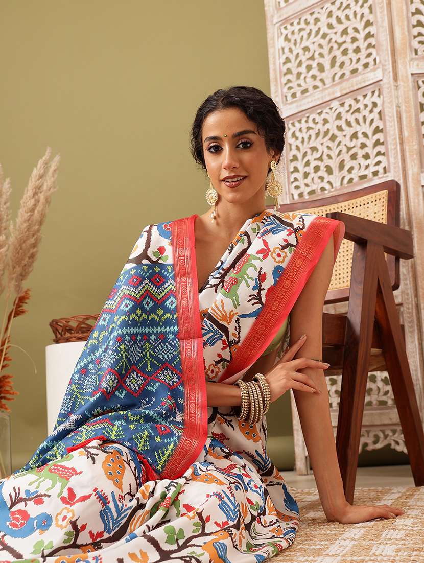 white printed saree with blouse - 21485836 -  Standard Image - 2