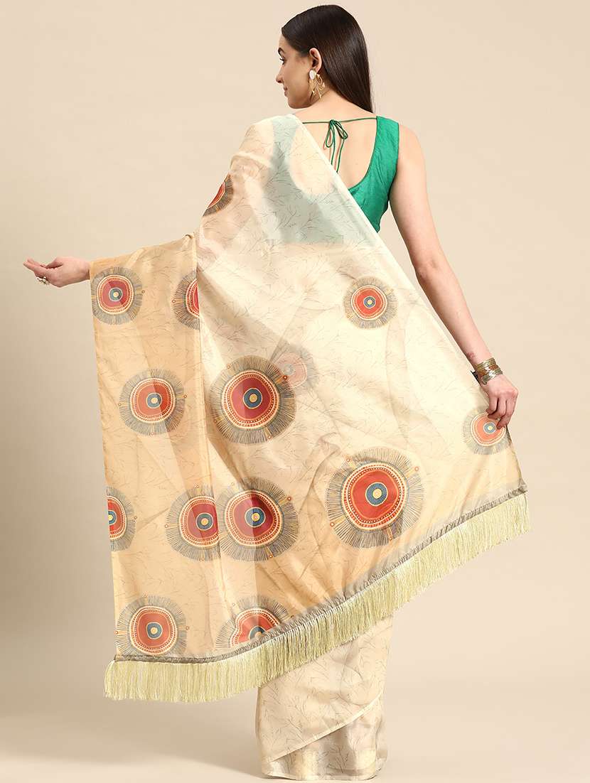 Beige Silk Blend Printed Saree - 21485998 -  Standard Image - 2