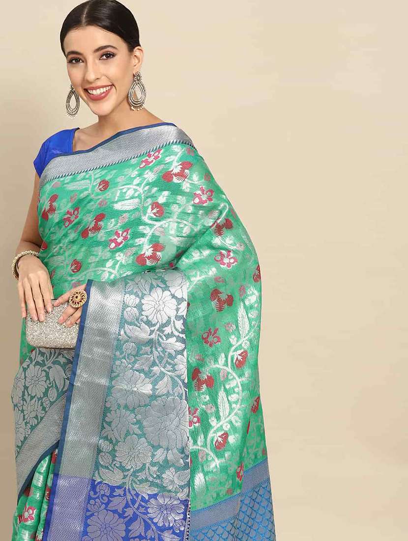 turquoise cotton blend mysore silk saree - 21486006 -  Standard Image - 2