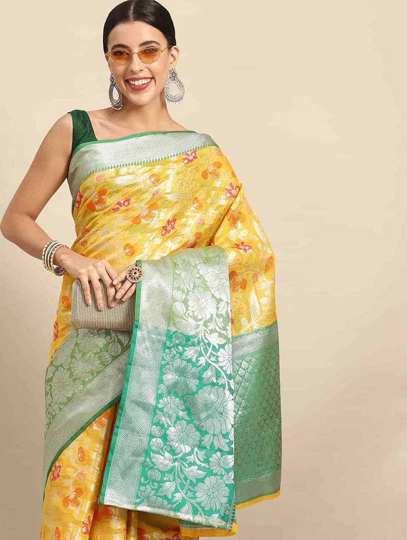 yellow cotton blend mysore silk saree - 21486007 -  Standard Image - 2