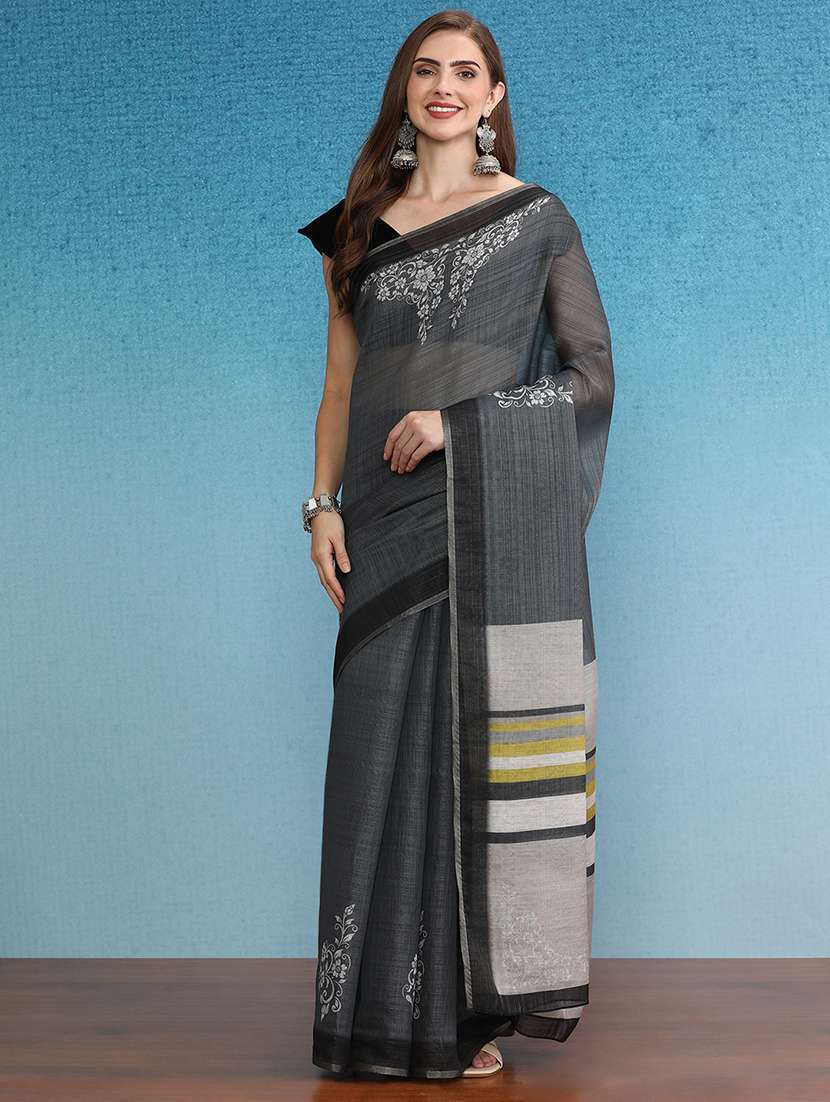 women printed casual saree with blouse 