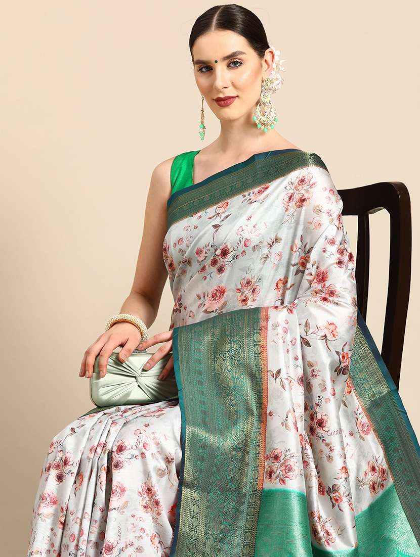 grey silk banarasi saree - 21486033 -  Standard Image - 2