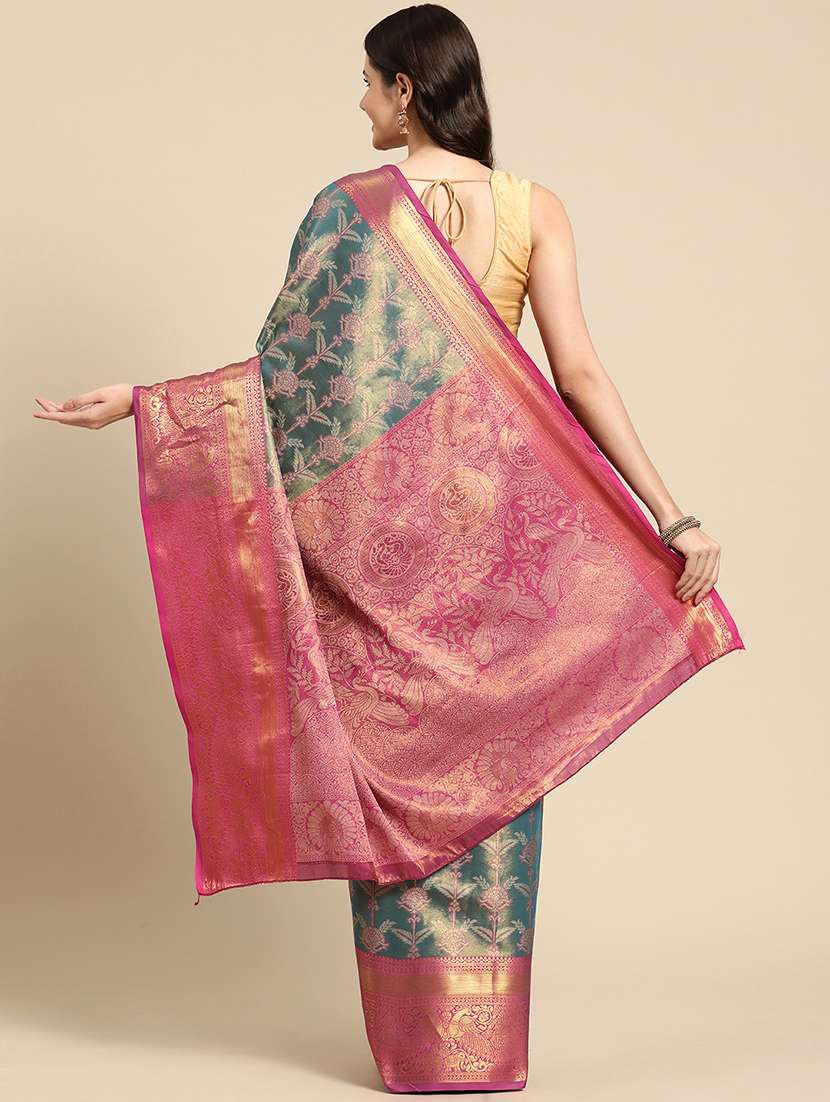 women teal green banarasi saree - 21486064 -  Standard Image - 2