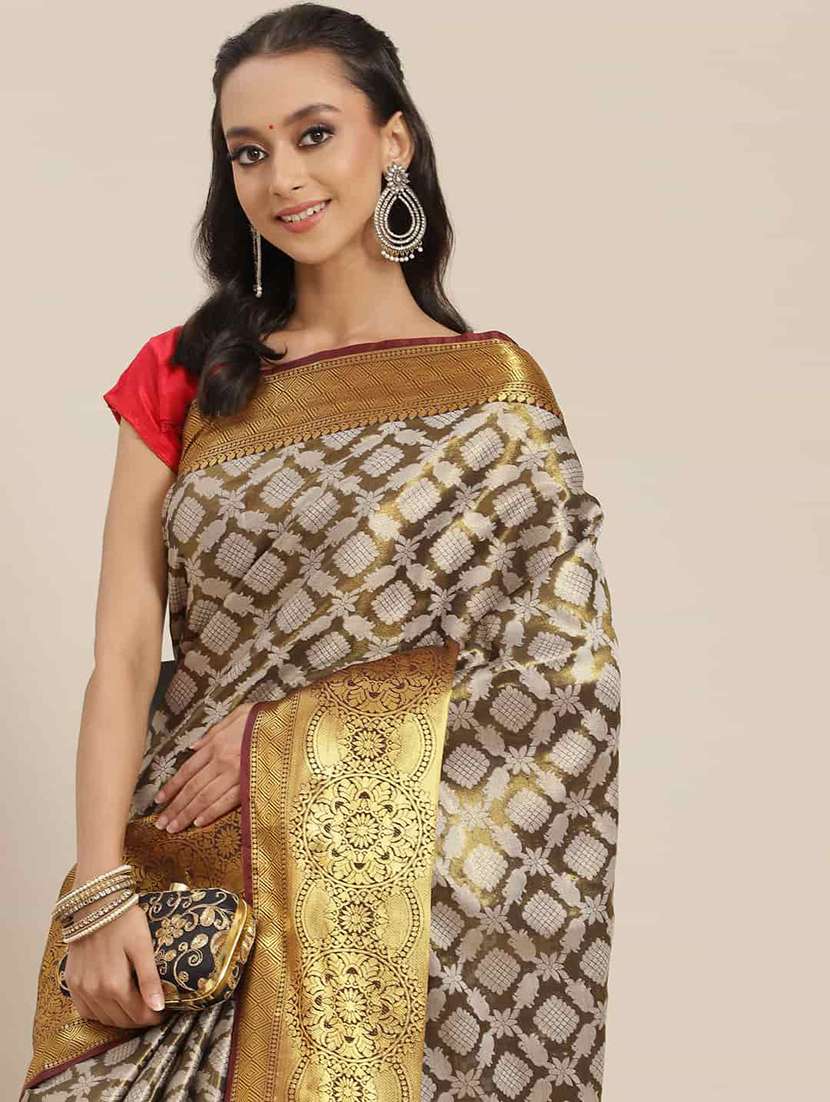 women brown banarasi saree - 21486072 -  Standard Image - 2