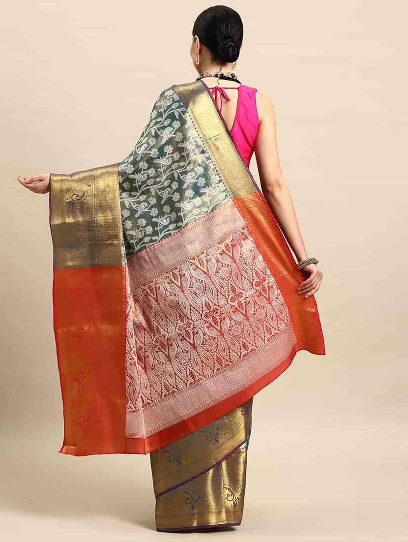 women teal blue banarasi saree - 21486079 -  Standard Image - 2