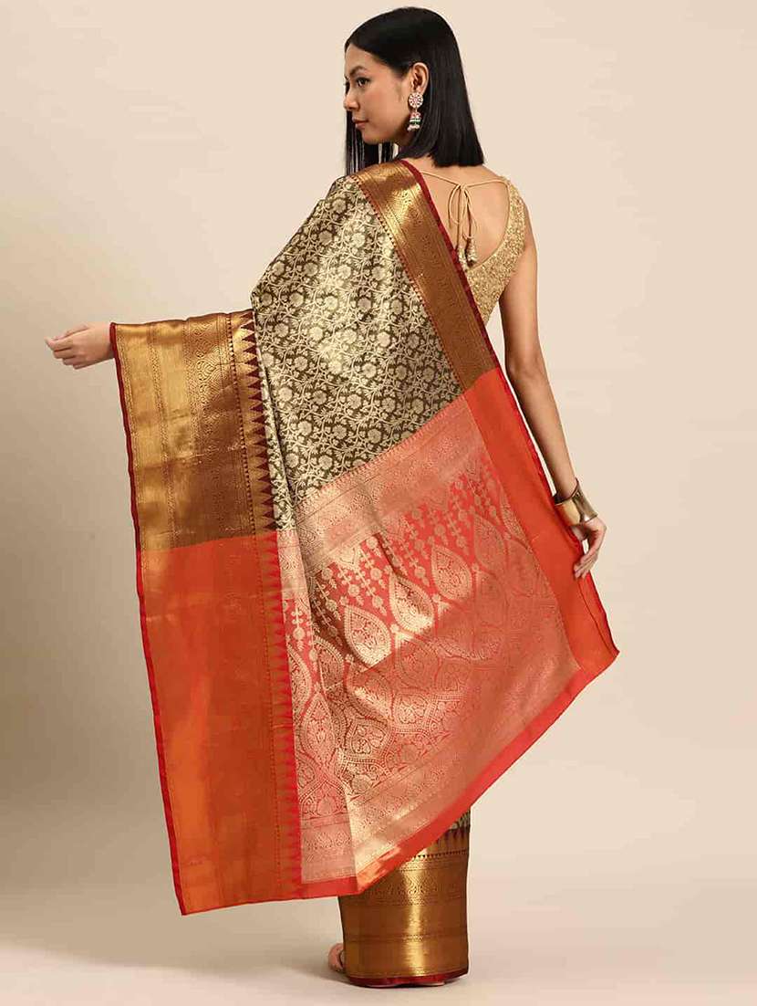 women brown banarasi saree - 21486080 -  Standard Image - 2