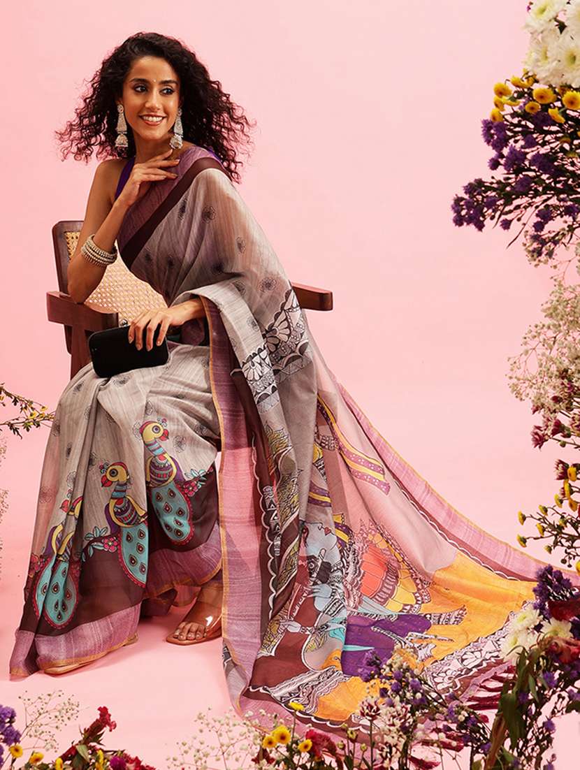 women grey maheshwari saree - 21486086 -  Standard Image - 2