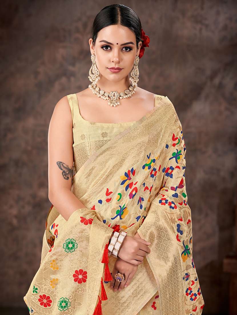 women beige baluchari saree - 21486122 -  Standard Image - 2