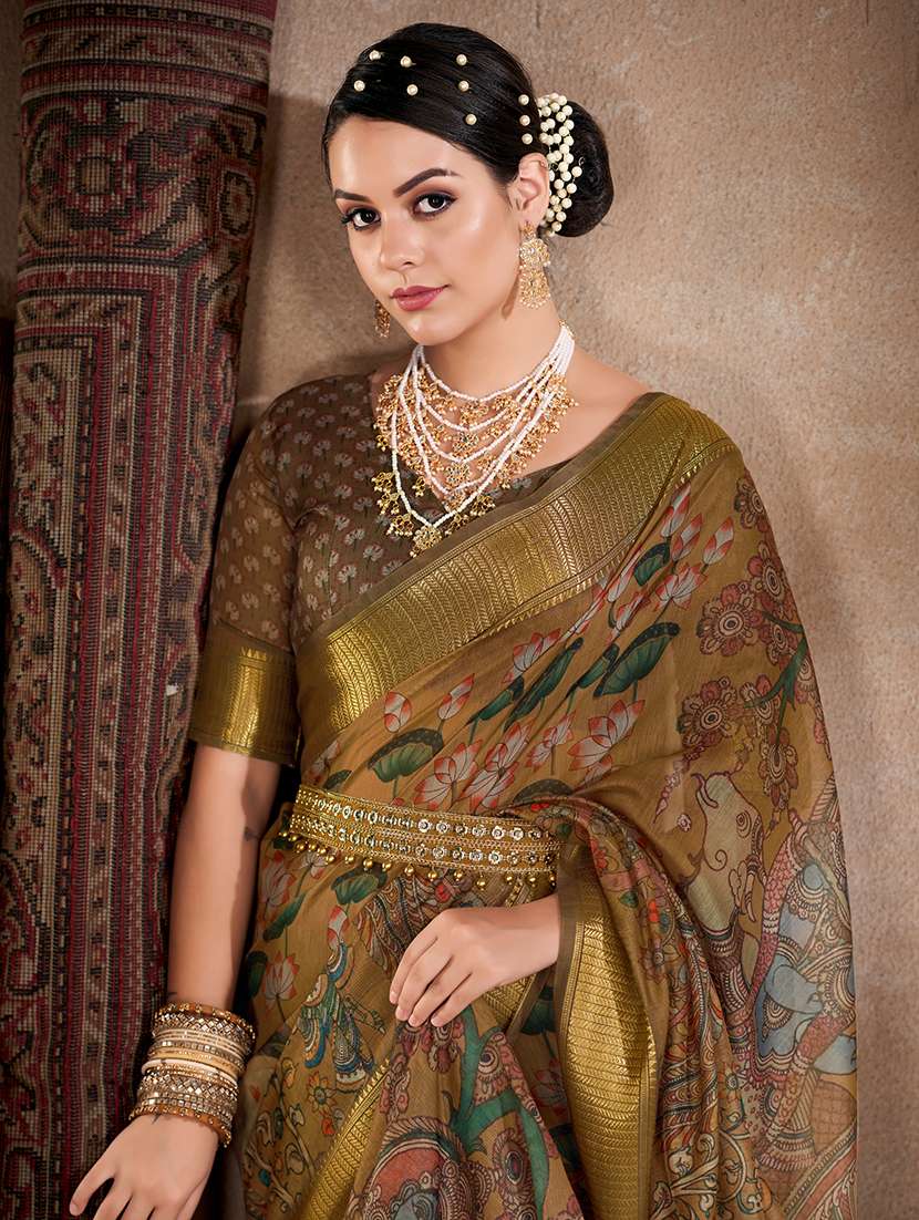 women brown chanderi saree - 21486123 -  Standard Image - 2