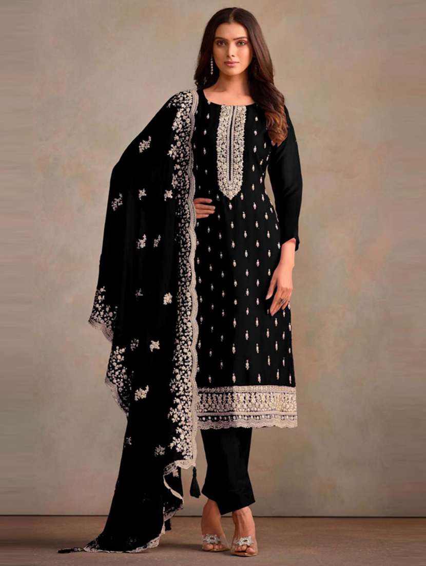 black organza semistitched suit