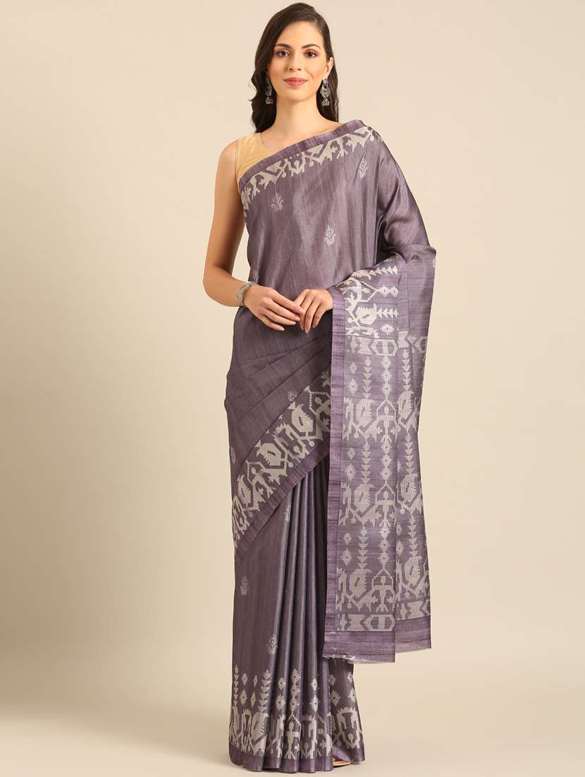 purple cotton printed saree with blouse