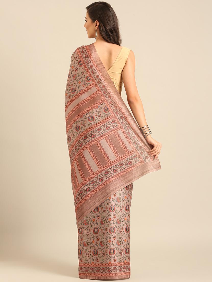 women peach printed saree with blouse - 21486262 - Standard Image - 2