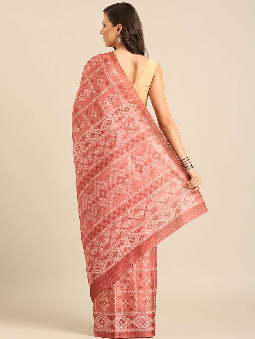 women peach printed saree with blouse - 21486264 - Standard Image - 2