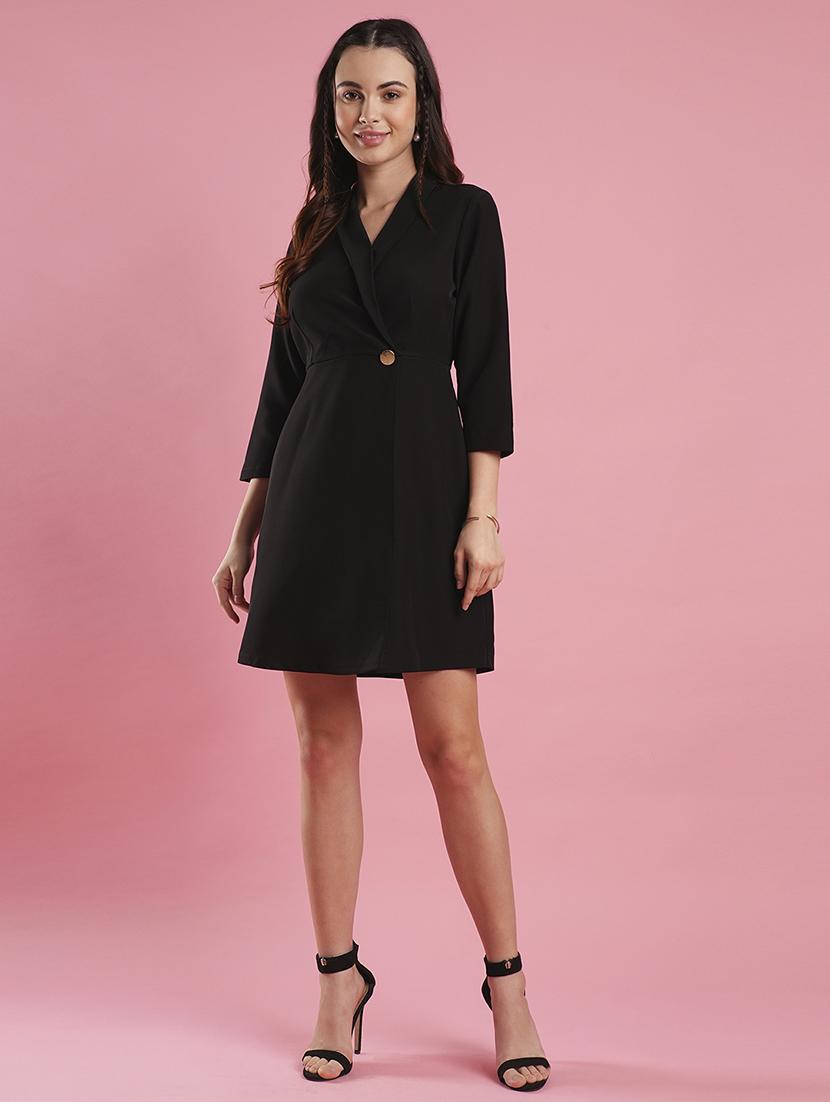 globus women black lapel collar over lap sheath workwear blazer dress - 21486286 - Zoom Image - 0