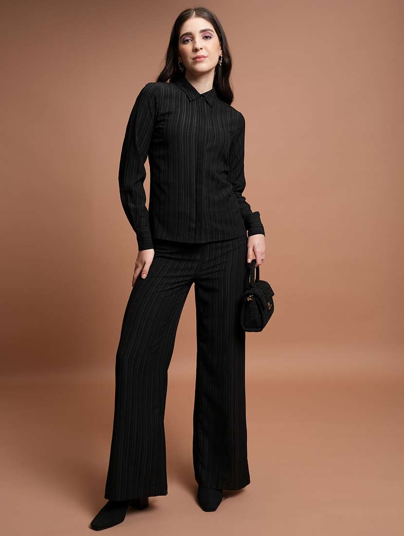 women solid shirt and trouser set co-ord