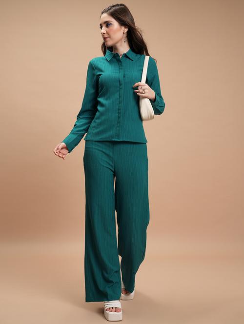 women solid shirt and trouser co-ord set - 21486367 - Standard Image - 0