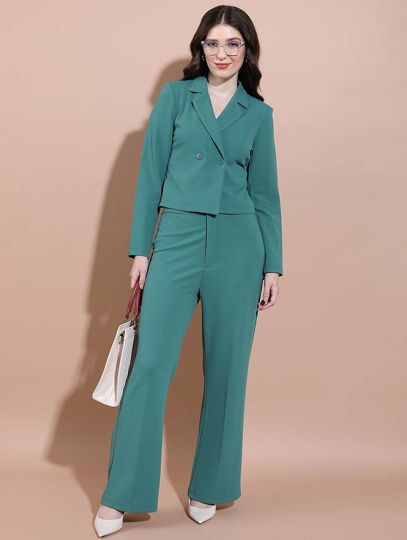 women solid blazer and trouser co-ord set