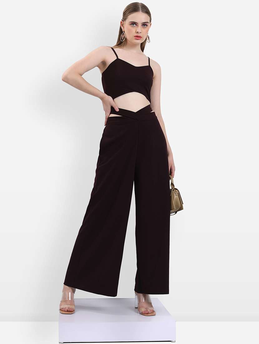 women solid top and trouser co-ord set