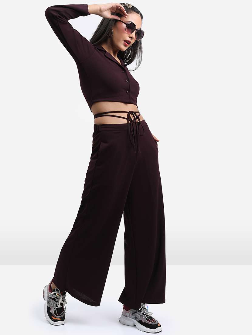 women solid top and trouser co-ord set