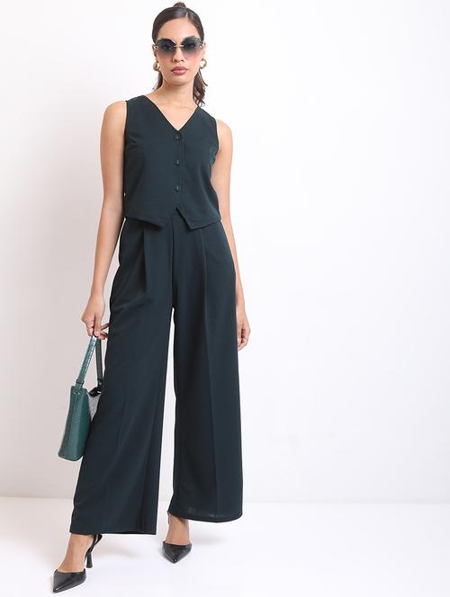 women solid top and trouser co-ord set - 21486384 - Standard Image - 0