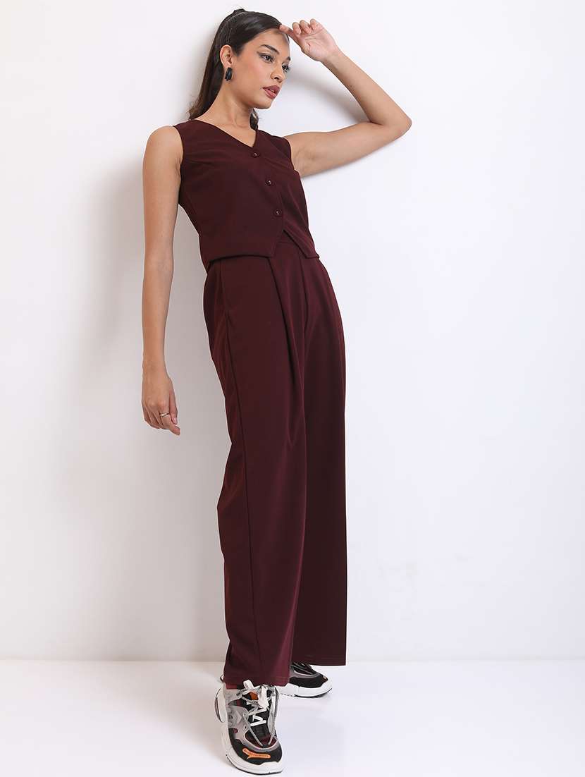 women maroon solids top and trouser co-ords set - 21486386 -  Standard Image - 2
