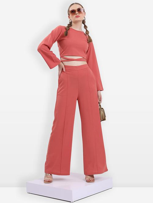 women orange solids top and trouser co-ords set - 21486387 - Standard Image - 0