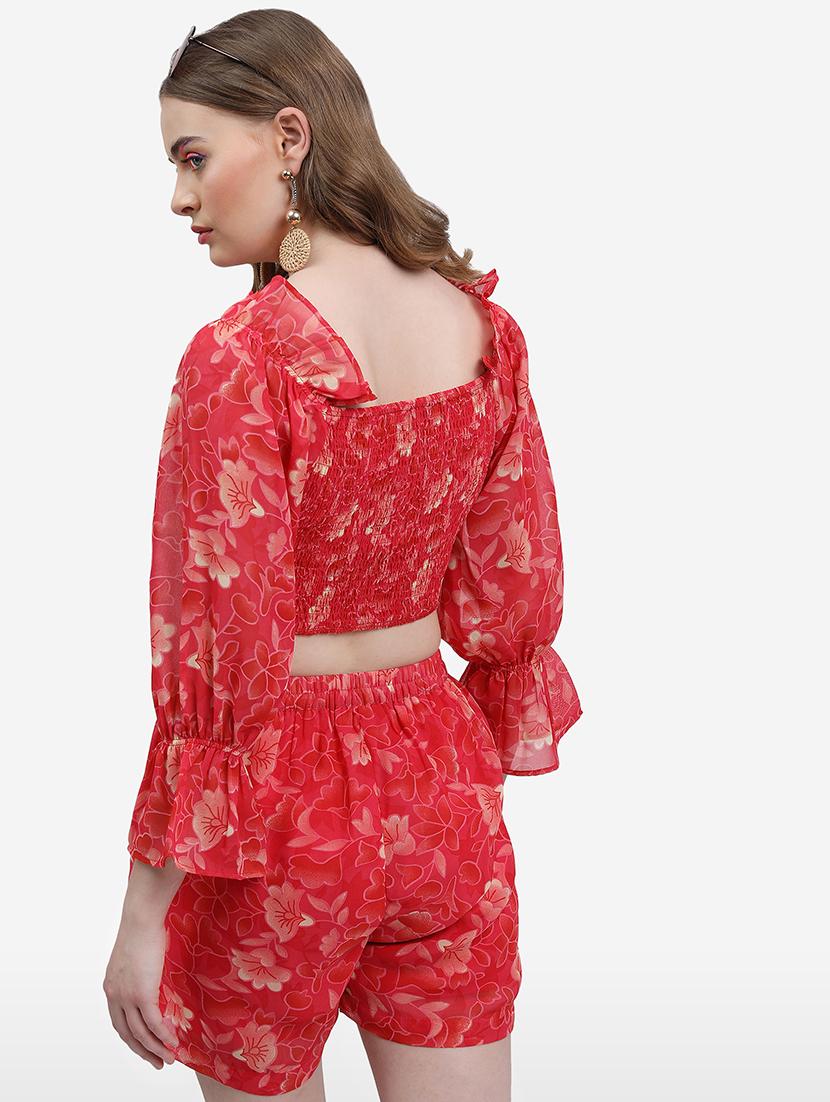 women pink polyester top and shorts co-ord set - 21486392 - Standard Image - 2