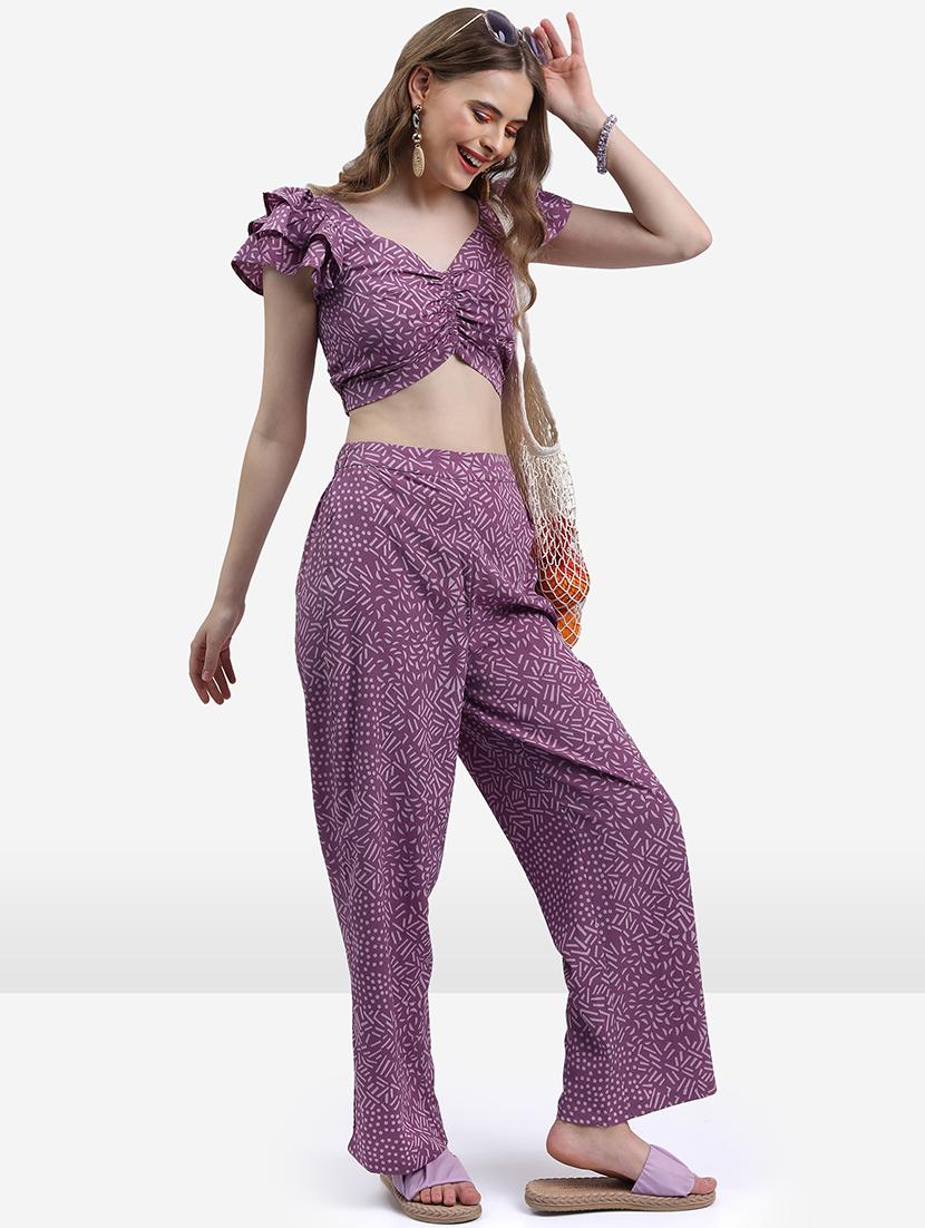 women purple polyester top and trouser co-ord set - 21486393 - Standard Image - 2