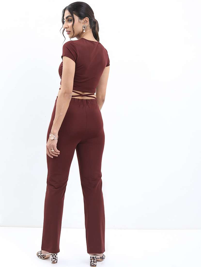 women maroon polyester top and trouser co-ord set - 21486400 -  Standard Image - 2
