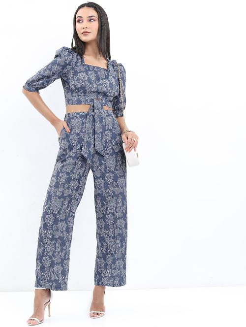women blue polyester top and trouser co-ord set - 21486401 -  Standard Image - 0