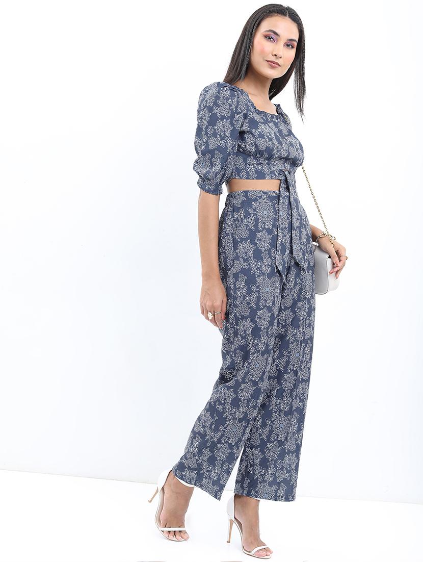 women blue polyester top and trouser co-ord set - 21486401 - Standard Image - 2