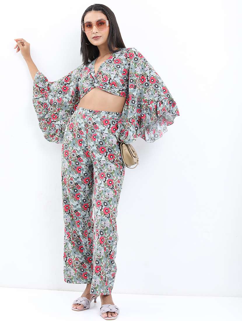 women blue polyester top and trouser co-ord set