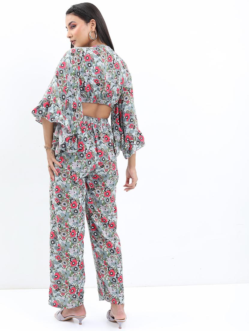 women blue polyester top and trouser co-ord set - 21486402 - Standard Image - 2