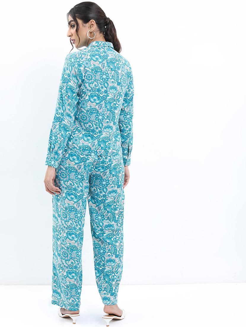 women blue polyester shirt and trouser co-ord set - 21486404 - Standard Image - 2