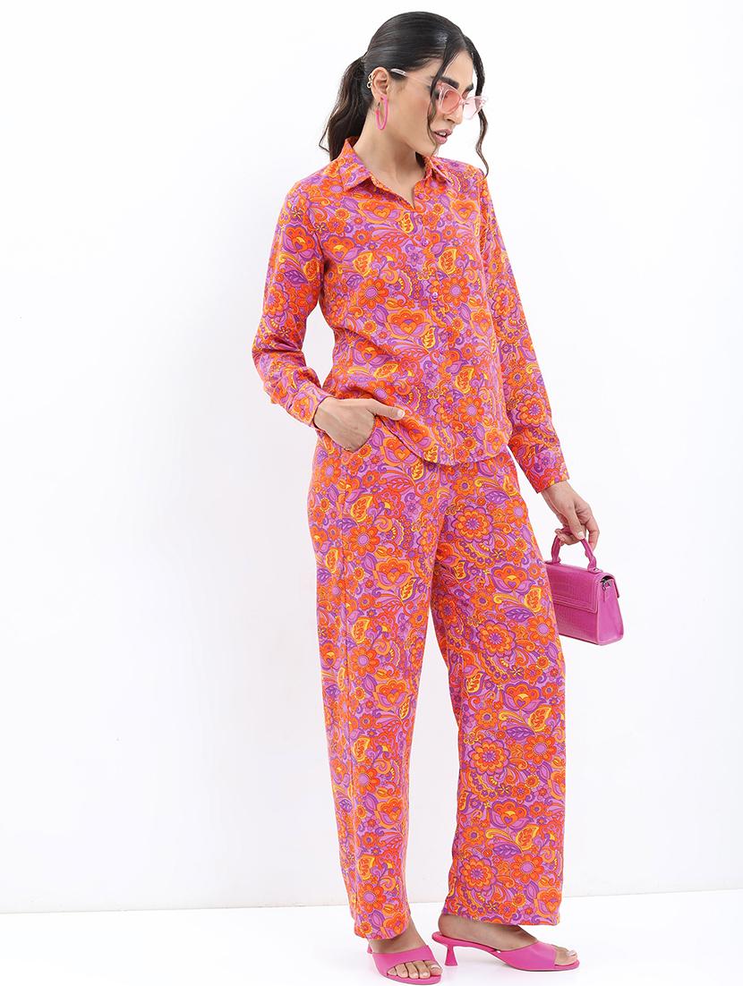 women purple polyester shirt and trouser co-ord set - 21486405 - Standard Image - 2