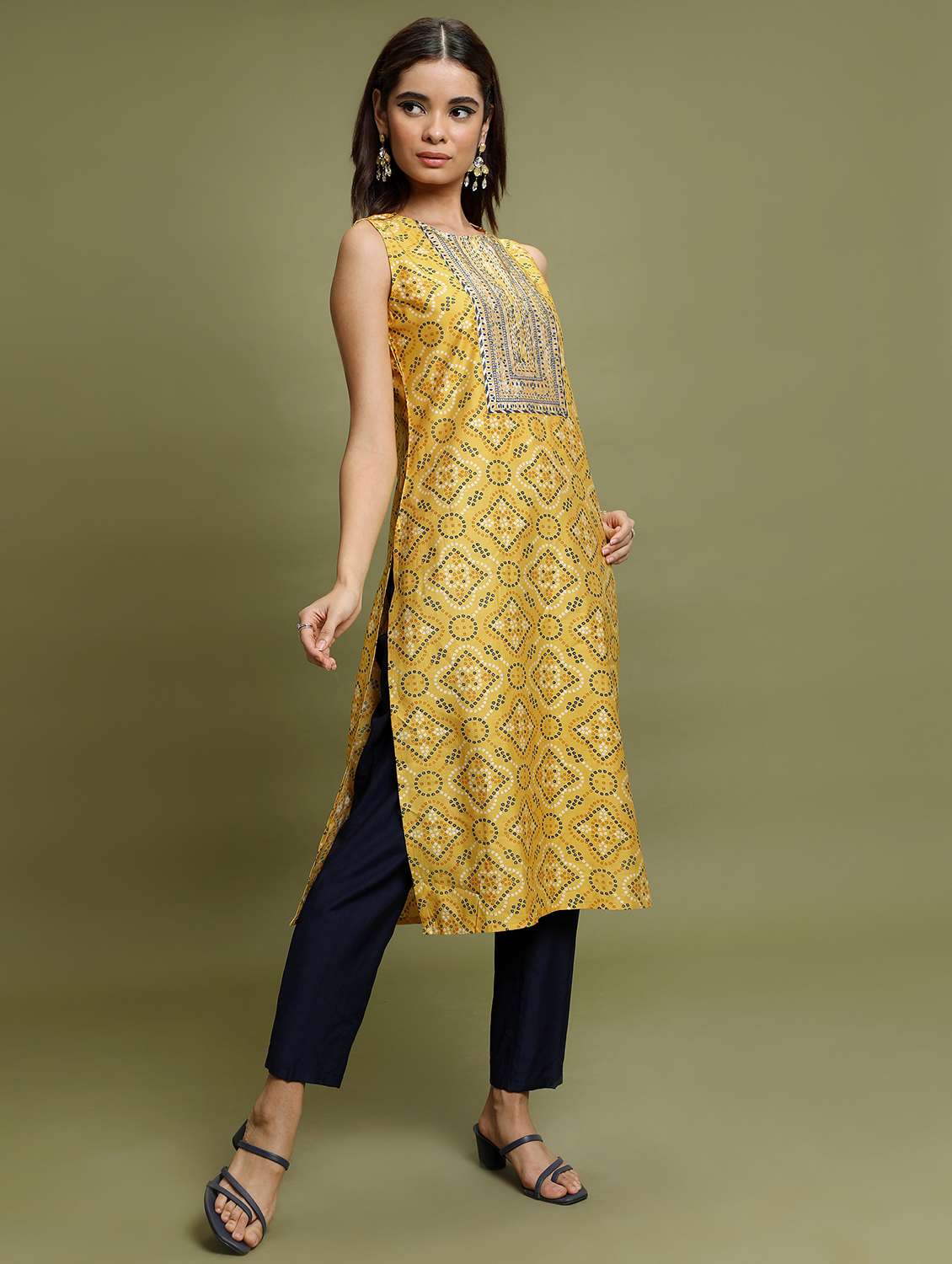 yellow printed kurta pant set - 21486406 - Standard Image - 2