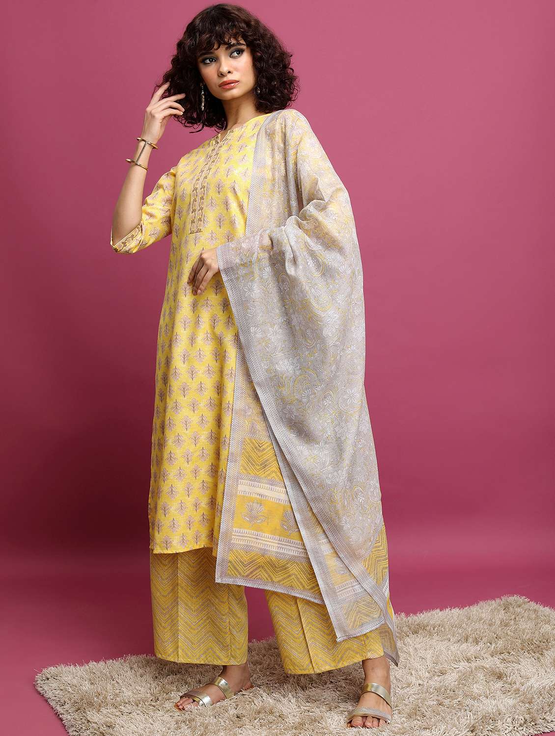 women kurta palazzo set with dupatta