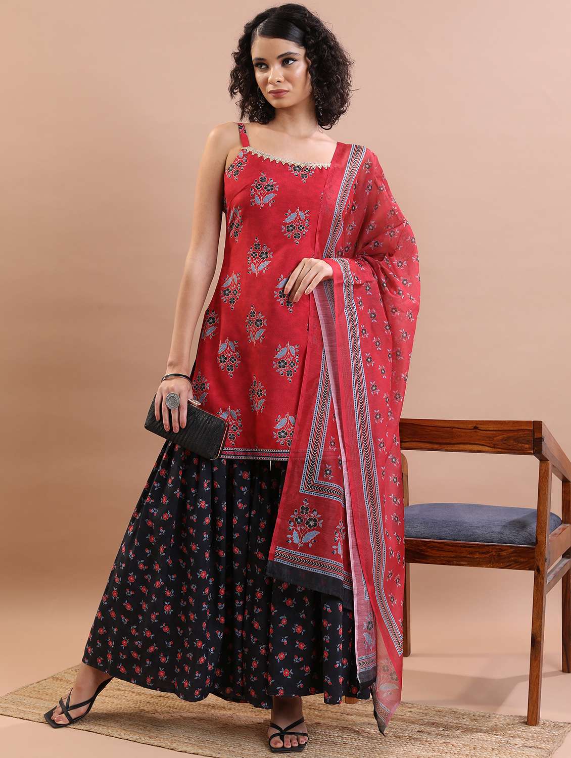 women floral kurta sharara set with dupatta