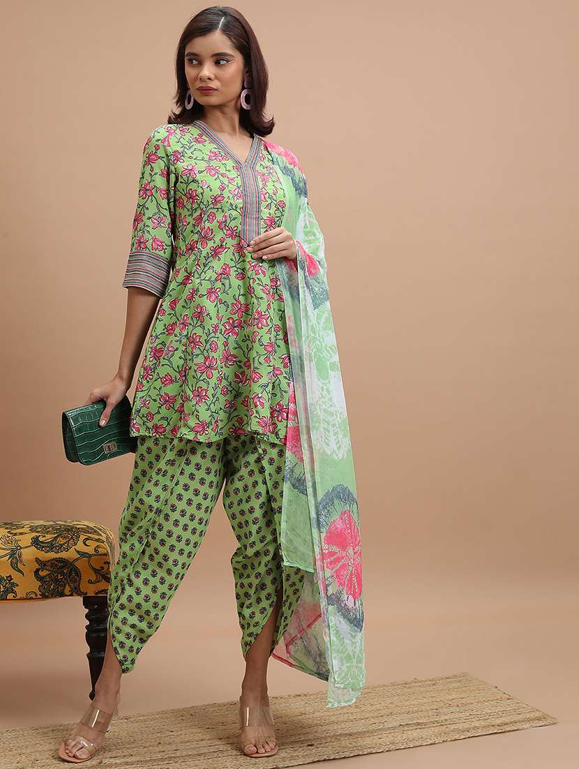 women floral dhoti kurta set with dupatta