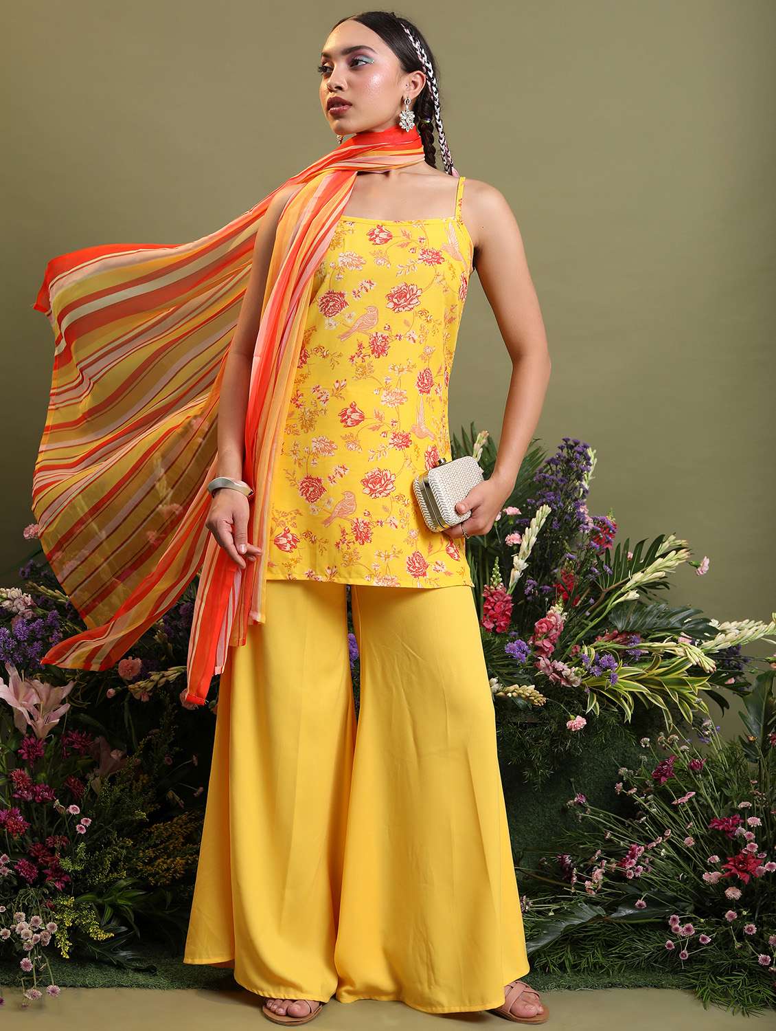 women floral printed kurta palazzo set with dupatta