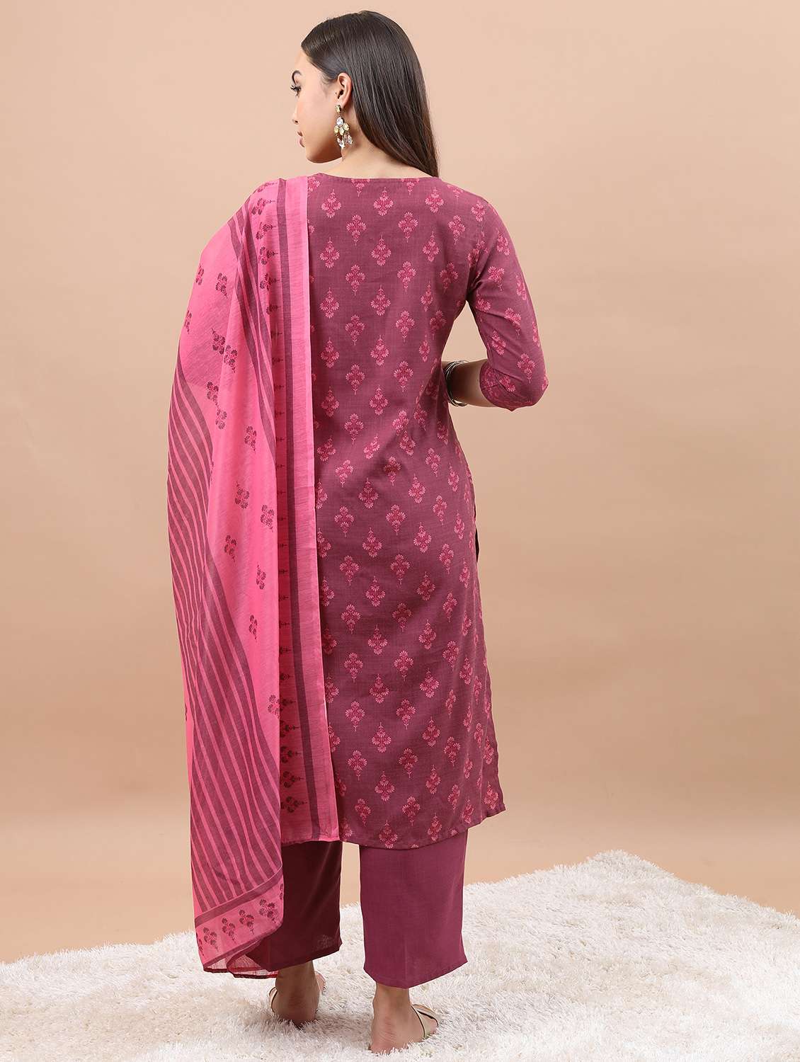 women three quarter sleeve kurta pant with dupatta set - 21486484 -  Standard Image - 2