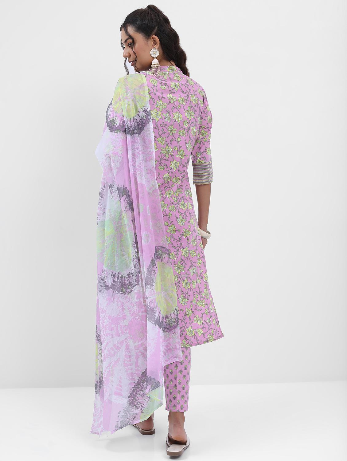 women lavender kurta pant set with dupatta - 21486504 - Standard Image - 2