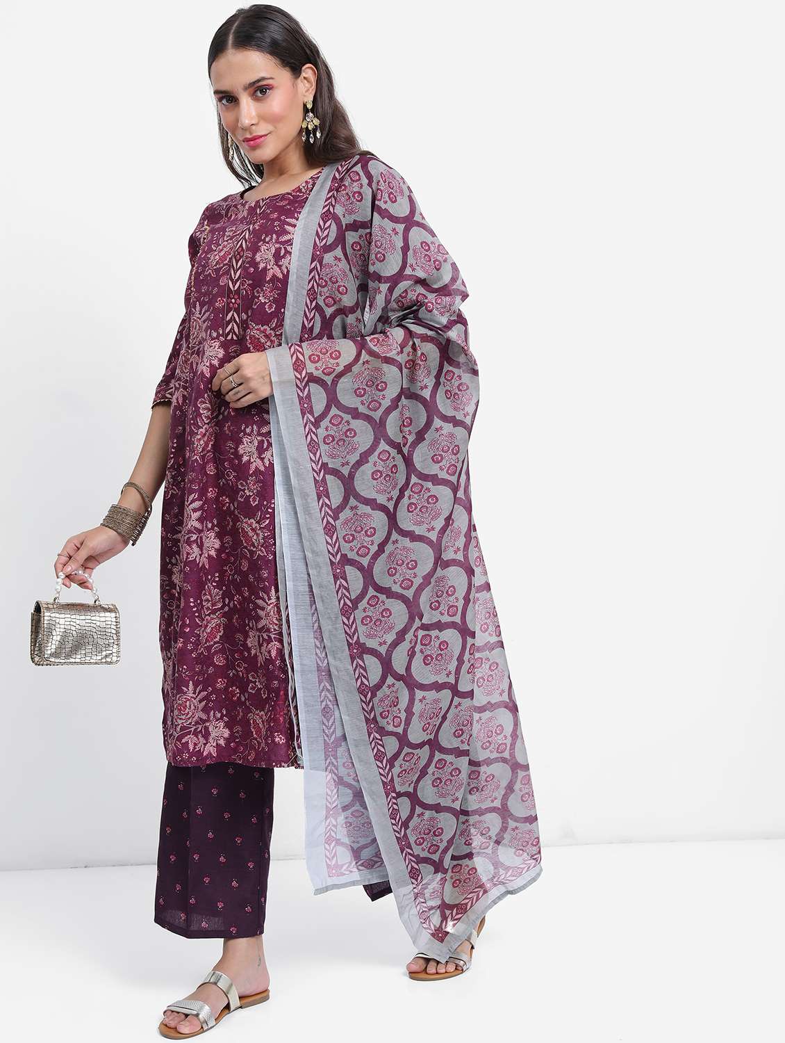 women purple kurta palazzo set with dupatta - 21486538 -  Standard Image - 2