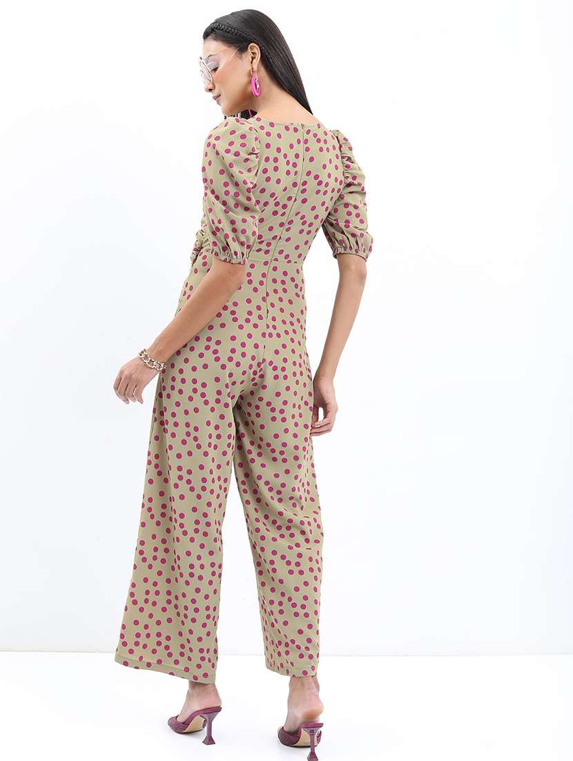 women green cotton blend full leg jumpsuit - 21486568 - Standard Image - 2
