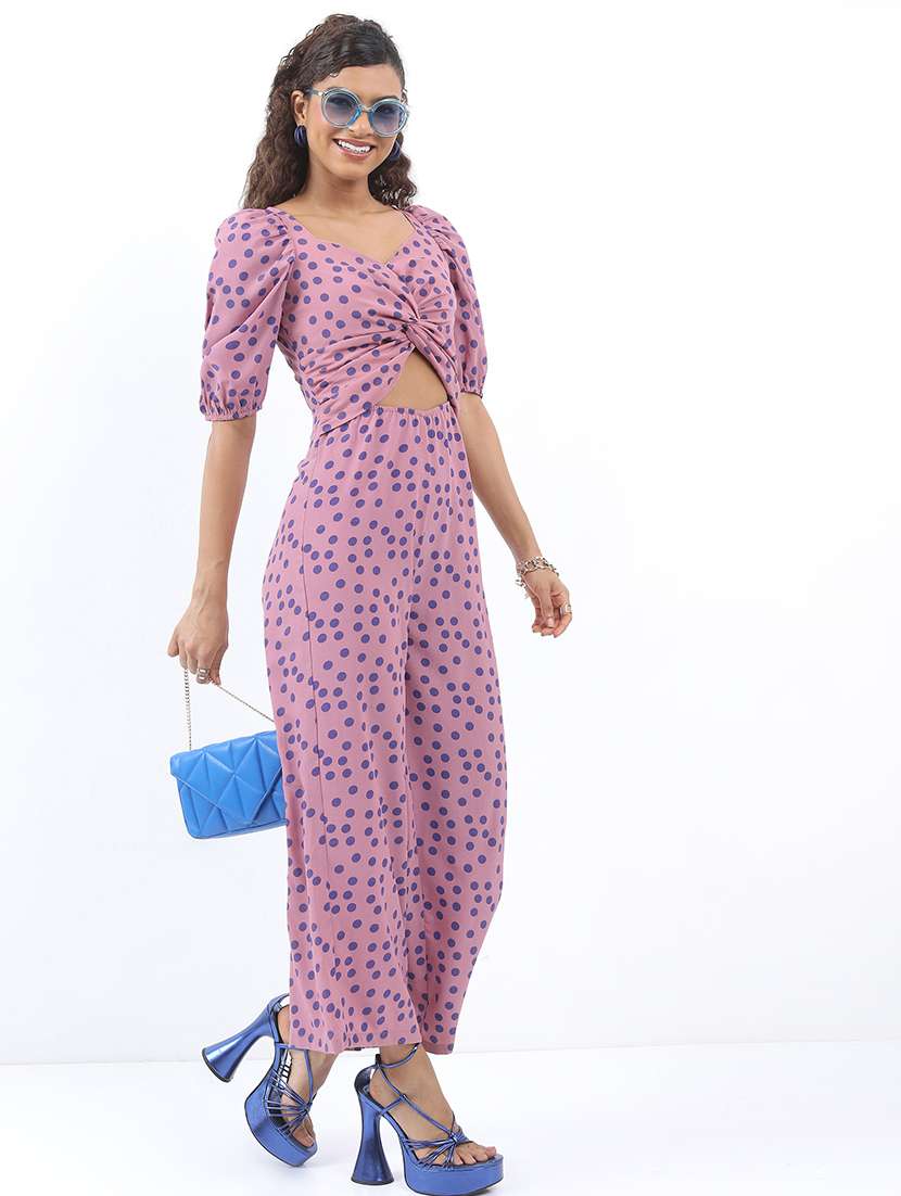 women purple cotton blend full leg jumpsuit - 21486573 - Standard Image - 2