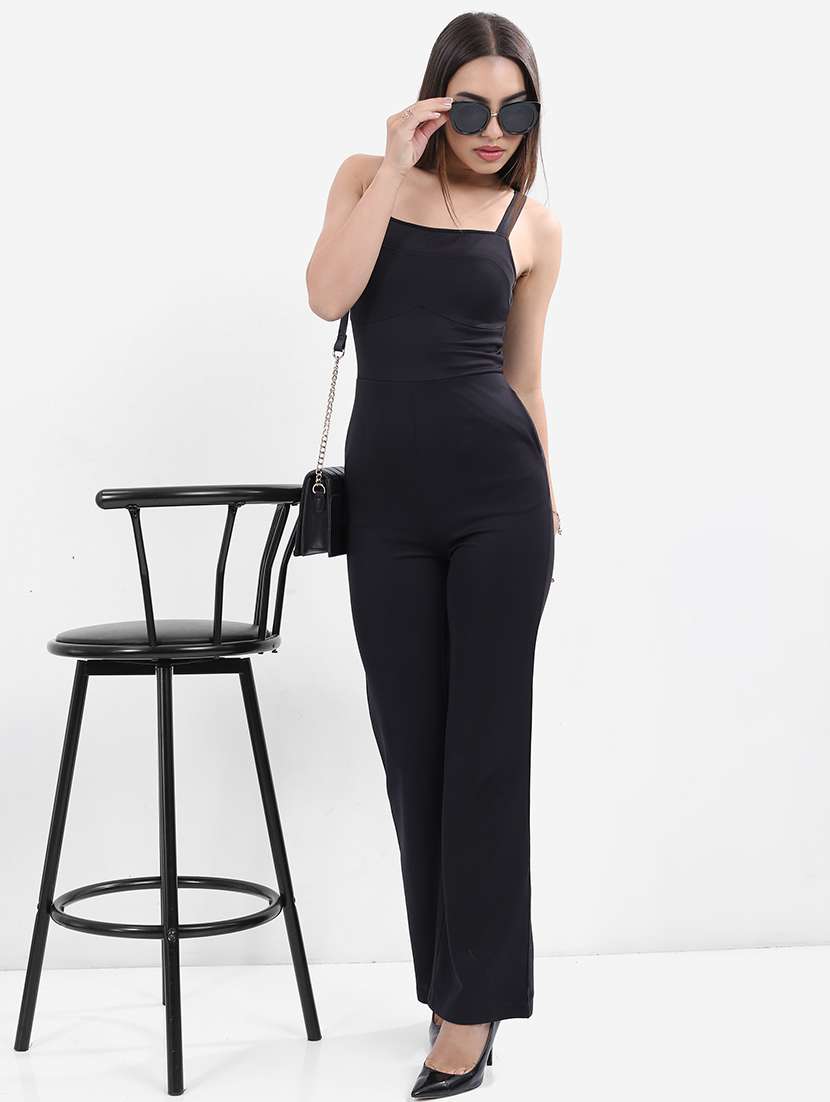 women black cotton blend full leg jumpsuit - 21486574 - Zoom Image - 0