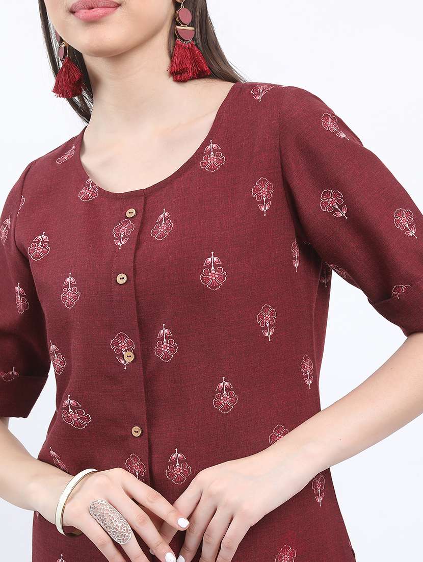 women maroon cotton blend straight kurta - 21486601 -  Standard Image - 2